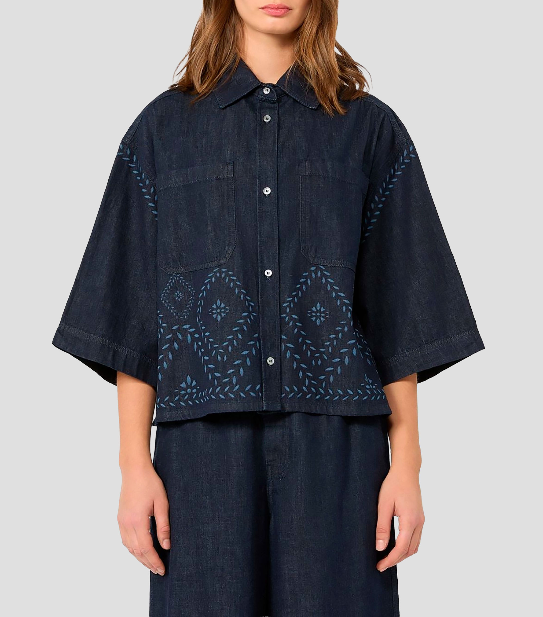 Camisa manga 3/4 sólida Mujer